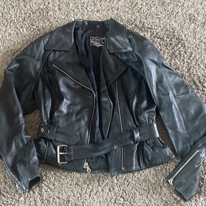 Black leather jacket with belt